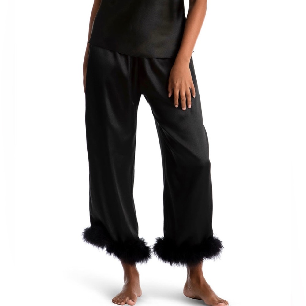 Jonquil Noelle Faux Feather Trim Pyjama Bottoms in Black